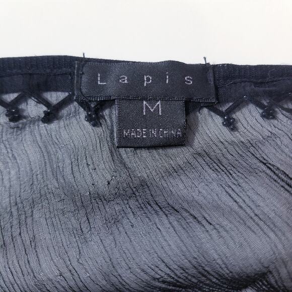 Lapis Sheer Silk Blend Velvet Rhinestones Embellished Ruffle Blouse - Picture 2 of 12